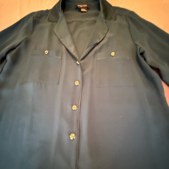 Etcetera by Carlisle Teal 100% Silk Button-Up Blouse Size 10/Medium MSRP $298 - Picture 8 of 13